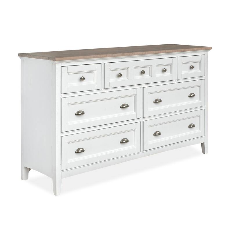 Magnussen Home Heron Cove Chalk White And Dovetail Grey 2 Tone Drawer Dresser With Landscape Mirror