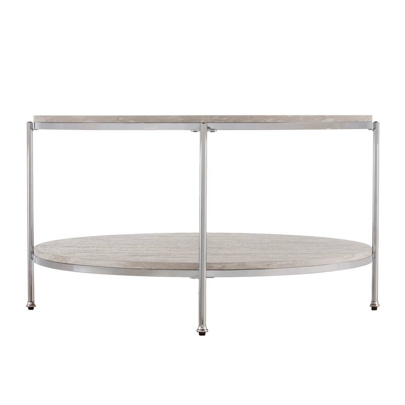 33" Chrome Faux Marble And Metal Round Coffee Table - 18.5" H x 33.25" W x 33.25" D