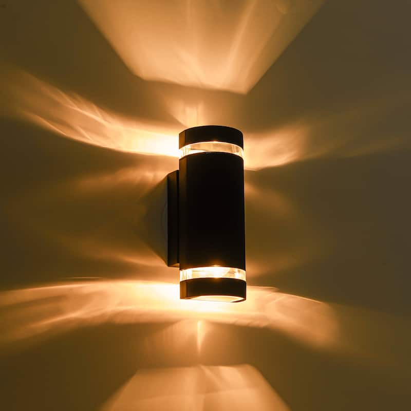 2-Light 10.3" Modern Black Cylinder Outdoor Wall Sconce Lights - 4.1 in. W x 10.3 in. H x 3.9 in. D
