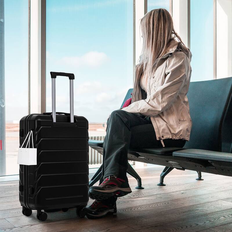 20"/24"/28" 3-Piece, Modern Luggage Sets with Retractable Handle and Combination Lock, for Boarding Travel, Black