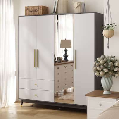Wardrobe Armoire Closet with Mirror Wardrobe Cabinet with 2 Drawers