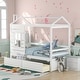 preview thumbnail 2 of 9, Twin Size House Bed with Underbed Storage Drawers, Pinewood House-shaped Bed Frame with Roof and Window for Children's Room