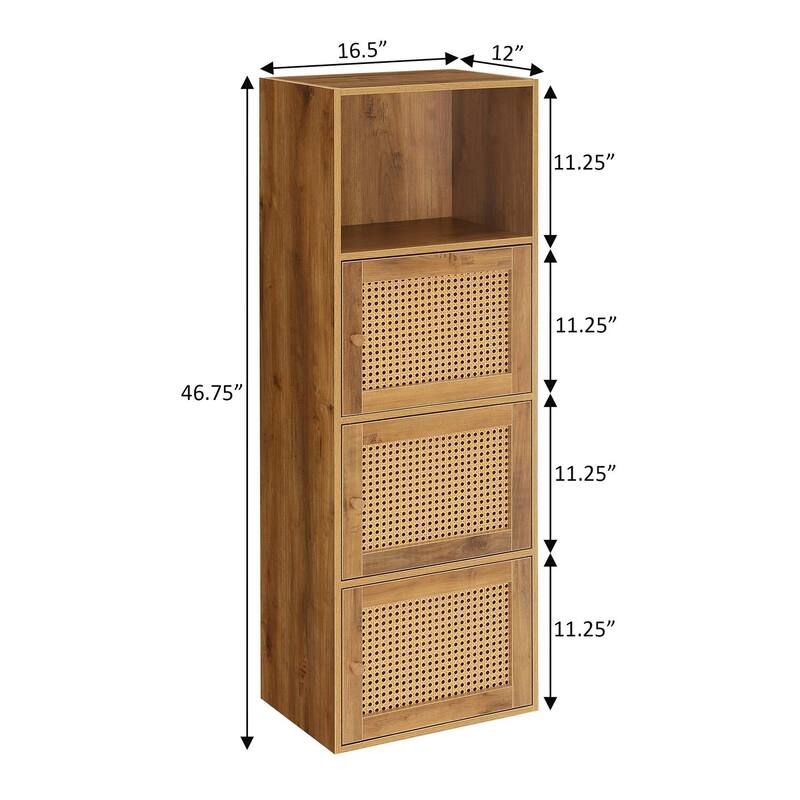 3 Door Storage Cabinet with Shelf - Bathroom Wall Cabinet - Caramel Wood Finish - 16.5"D x 12"W x 46.75"H