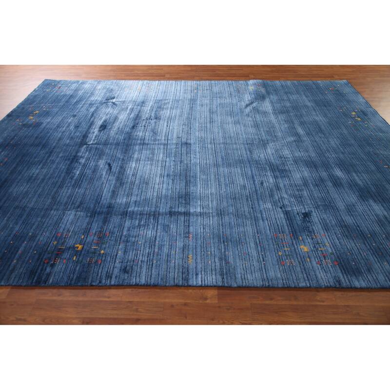 Blue Gabbeh Oriental Area Rug Handmade Living Room Silk Carpet - 8'9"x 11'4"