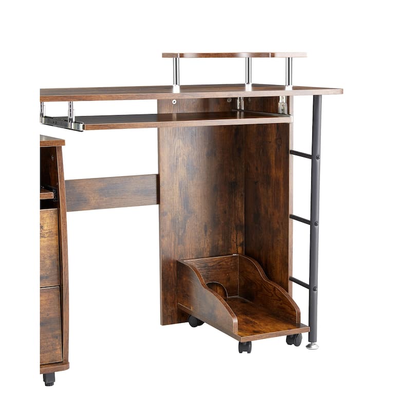 Wood Cmputer Desk Office Table wDroller, File Cabinet, Planting Shelf