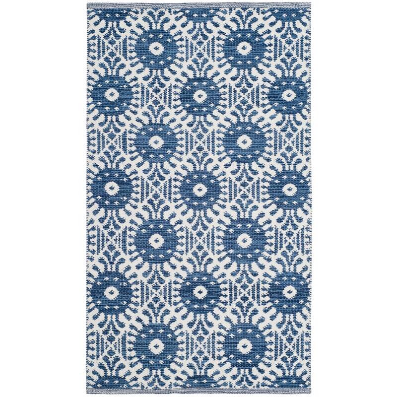 SAFAVIEH Handmade Flatweave Montauk Cesira Casual Cotton Rug - 2'3" x 7' Runner - Navy/Ivory