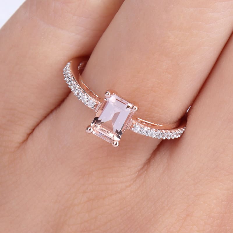 Miadora 10k Rose Gold Octagon-cut Morganite and 1/10ct TDW Diamond Ring