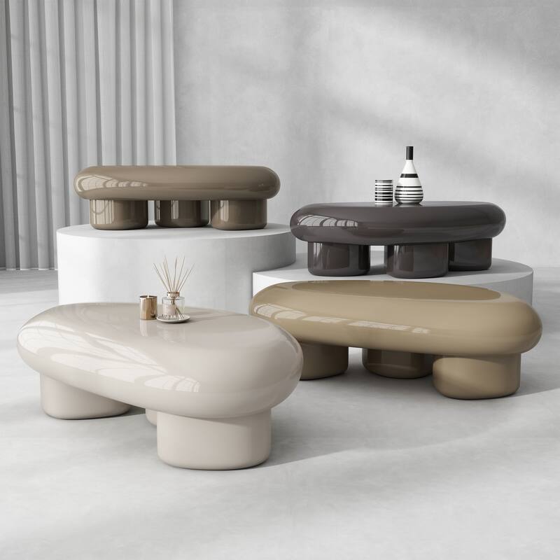 24/7 Shop At Home Modern Oval Glossy Low Profile Coffee Table