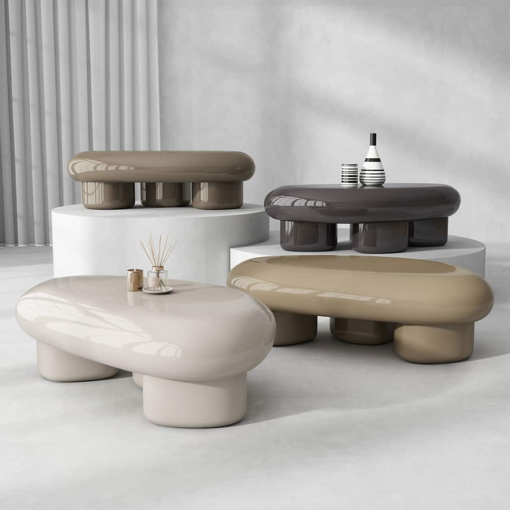 247 Shop At Home Modern Oval Glossy Low Profile Coffee Table