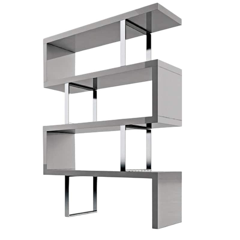 HomeRoots 67" Gray And Silver Metal and Wood Three Tier Etagere Bookcase
