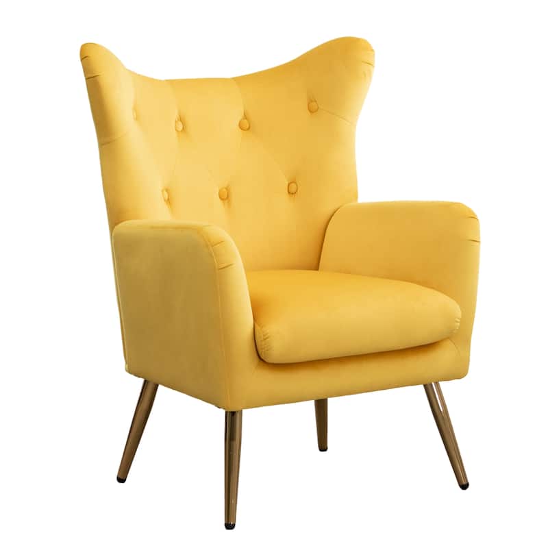 Velvet Button-Tufted Wing Back Accent Chair