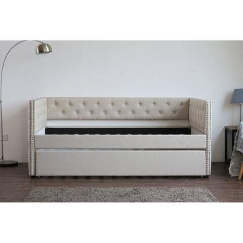 Portmout Twin Upholstered Daybed Beige with Trundle