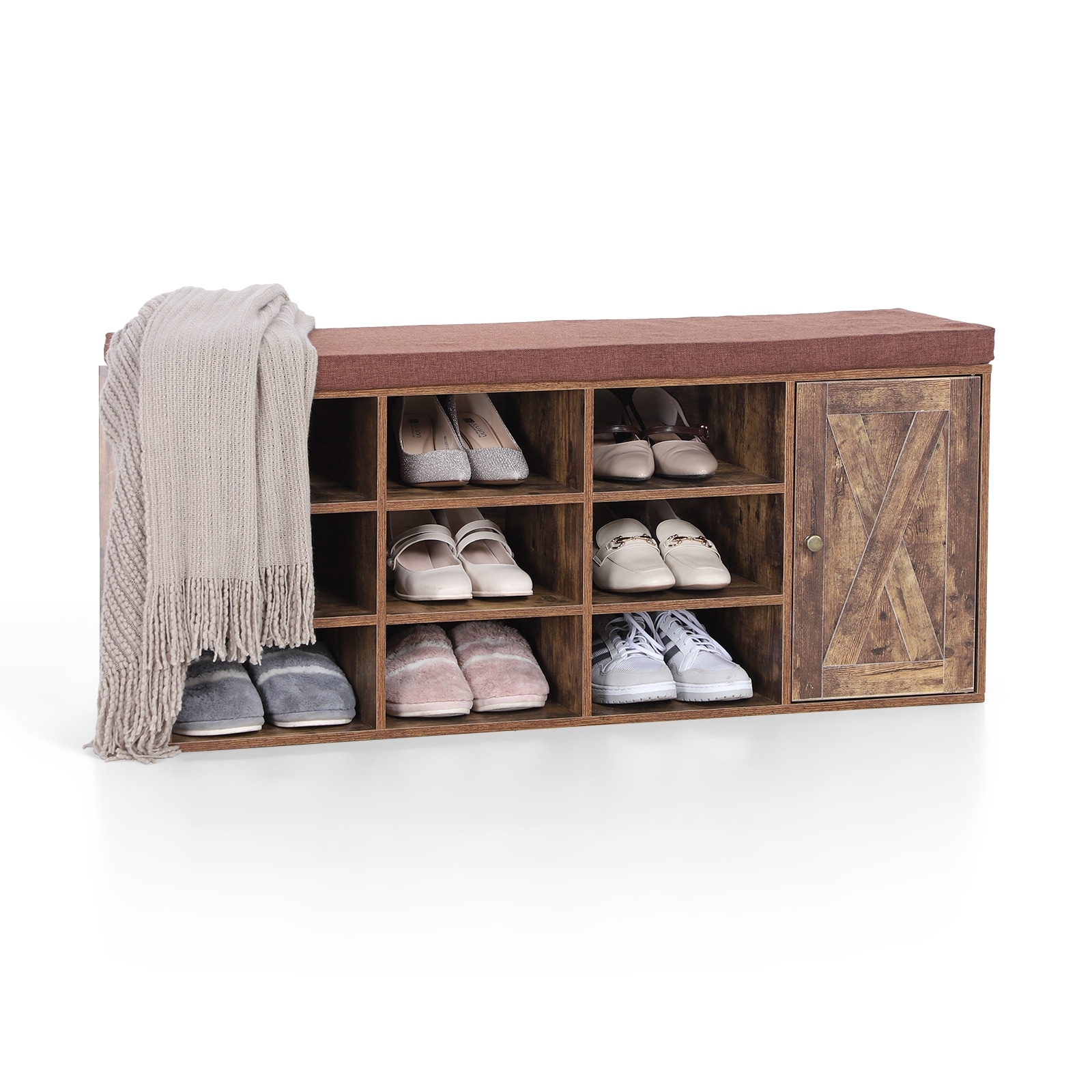 Sophia William Wooden Shoe Storage Unit Bench with Cushion Seat with Removable Door