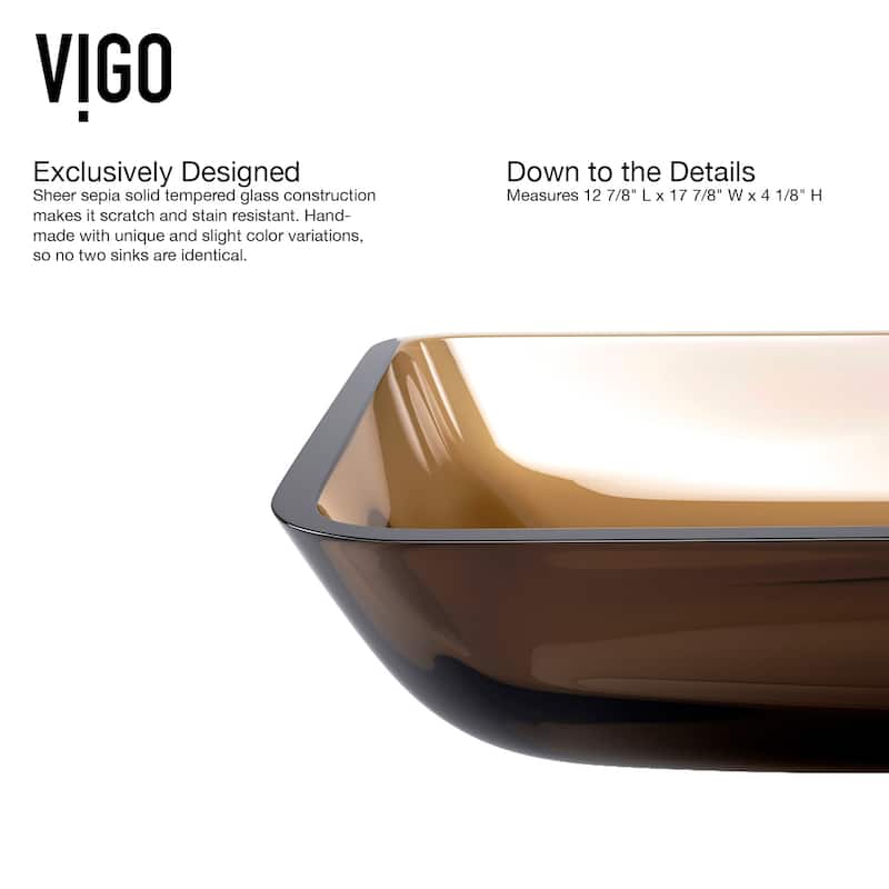 VIGO Donatello 18"L x 13"W x 4"H Glass Rectangular Vessel Bathroom Sink