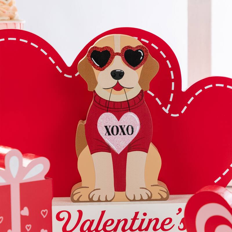 Glitzhome 12"L Set of 4 Valentine's Wooden Table Blocks