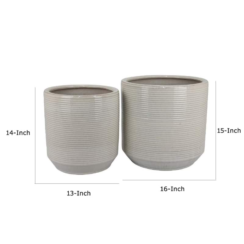 Gloria Round Planter Set of 2, Textured White Ceramic 15 14 Inch