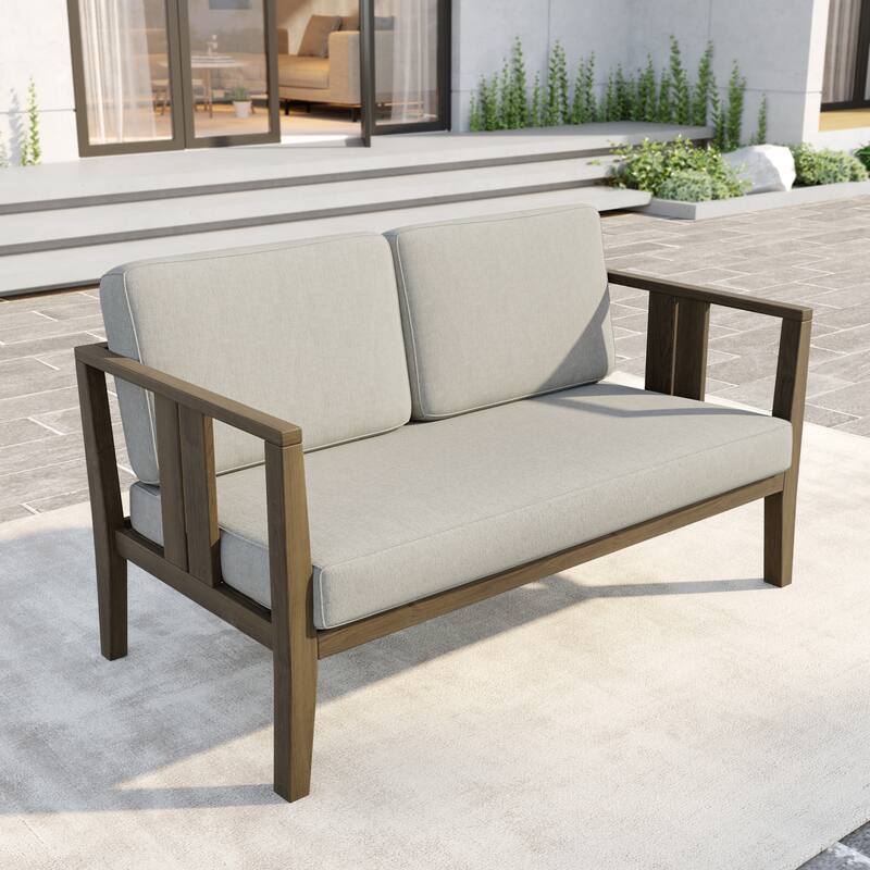 Outdoor Teak Solid Wood Patio Furniture Set Loveseat Armchair Table Collection