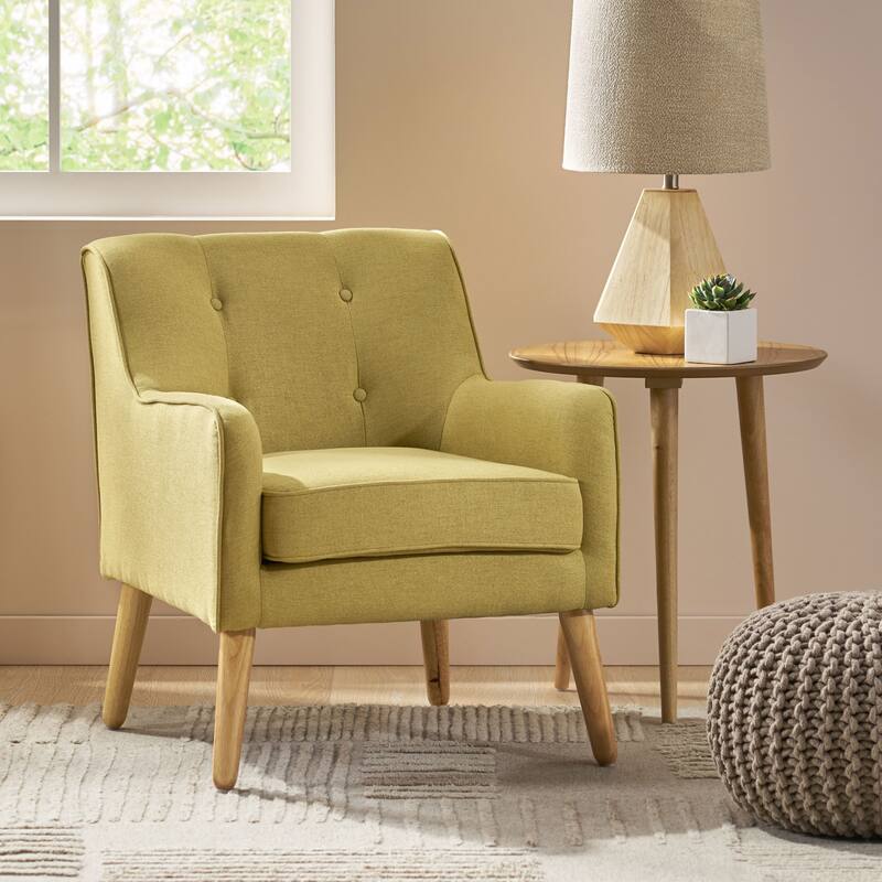 Merax Tufted Fabric Arm Chair with Wooden Legs - Yellow