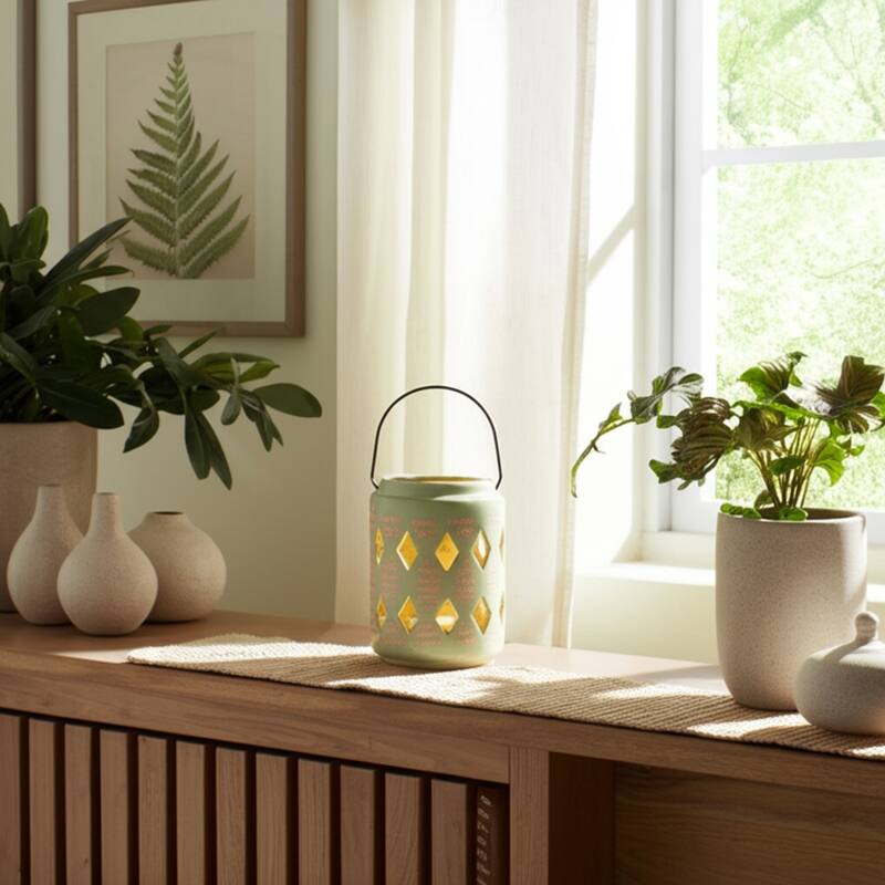 Ceramic Cut-Out Diamond Modern Lantern