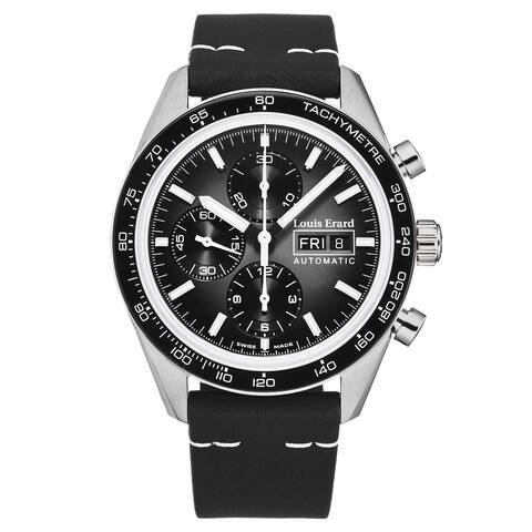 Louis erard men's 'la sportive' chronograph grey/black dial black leather strap automatic watch