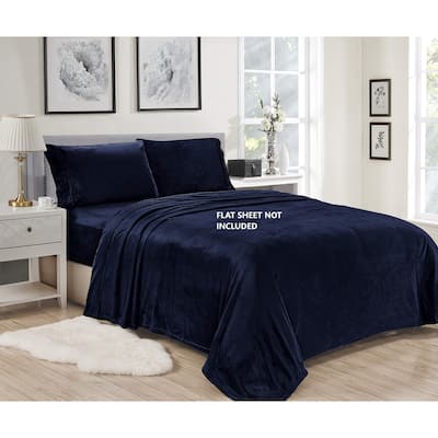 Décor&More Luxury Elegance 3 Piece Queen Size Extra Soft Velvet Touch Microplush Sheet Set - Navy