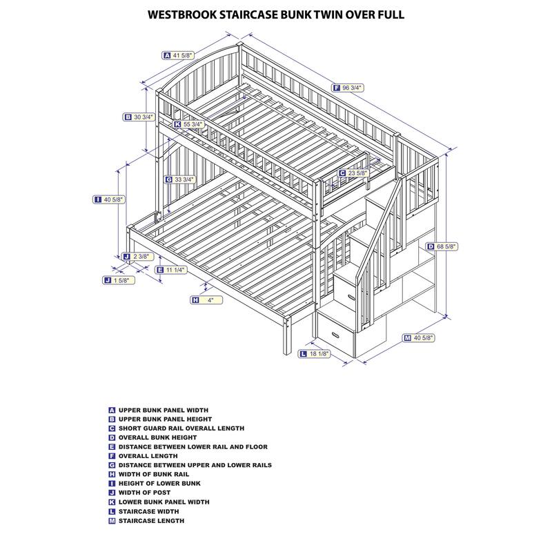 Westbrook Staircase Bunk Twin over Full in White