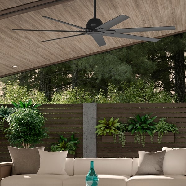 slide 2 of 26, Hunter 72" Downtown Windmill Outdoor Ceiling Fan & Wall Control - Damp Rated - Industrial, Modern - ENERGY STAR! Matte Black