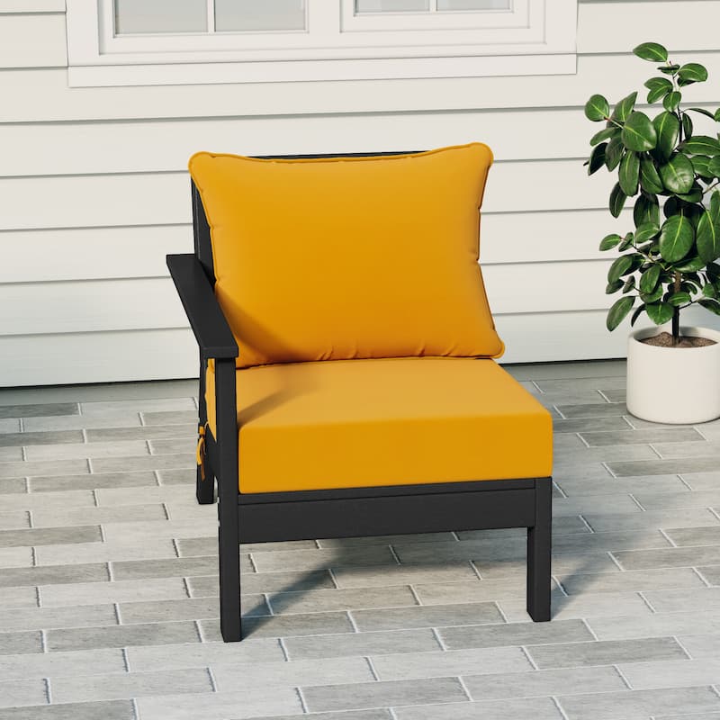 Birchwood All Weather HDPE Outdoor Patio Deep Seating Black Left Arm Facing Chair With Cushions (1-Piece) - Black/Yellow