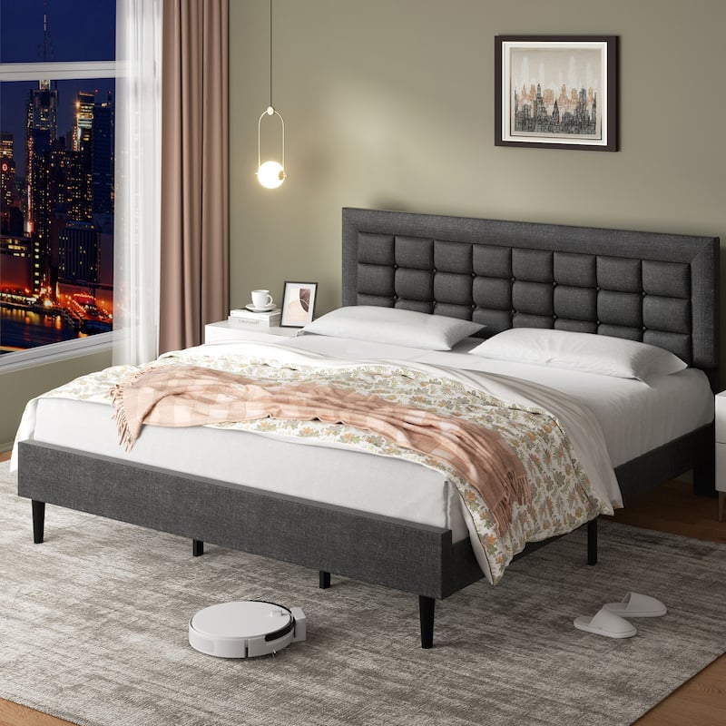 Futzca Bed Frame with Velvet Fabric Headboard