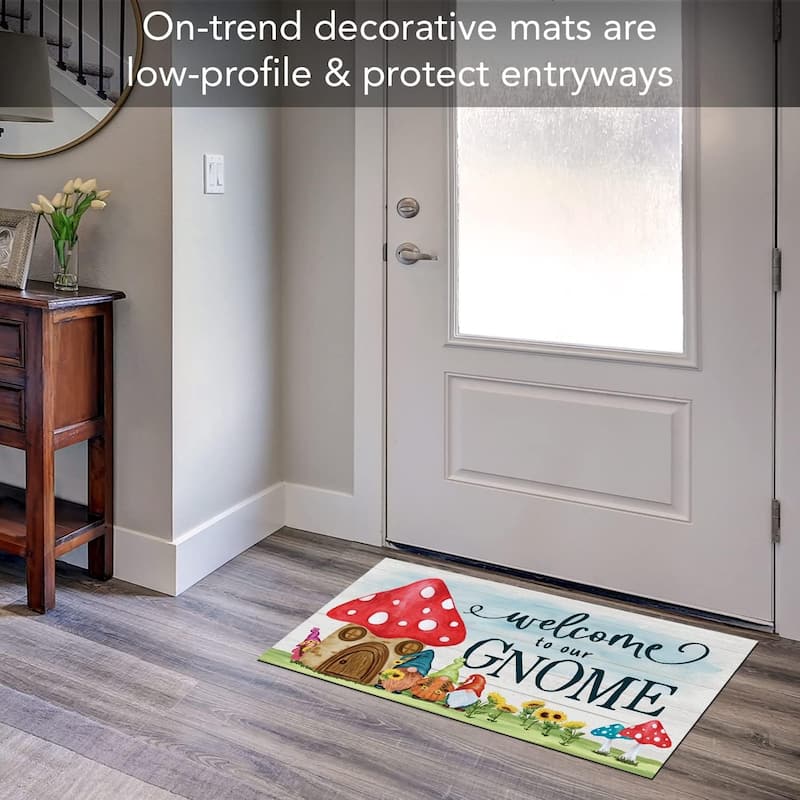 Welcome to Our Gnome Indoor/Outdoor Floor Mat Made in The USA Low Profile, Protective Non-Skid Rubber Backing, 29.5" by 17.75"