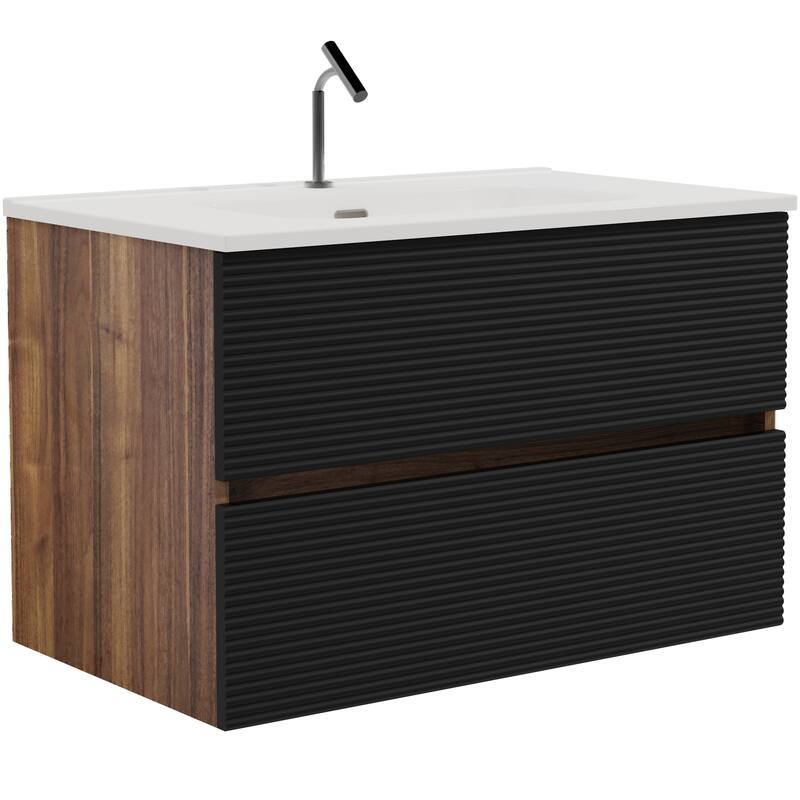 24"/30"/36" Wall Mounted Bathroom Vanity w/ Ceramic Sink with Overflow