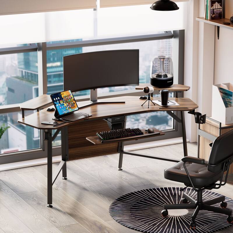 72" Large Gaming Desk Black Multifunctional Computer Desk with Keyboard Tray
