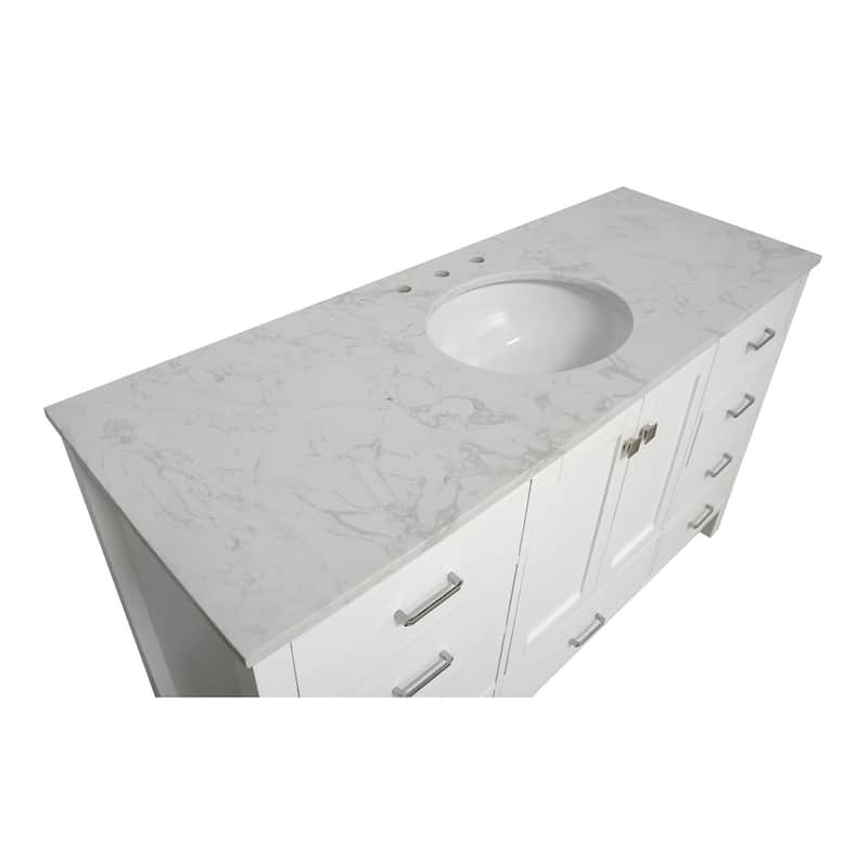 KitchenBathCollection Horizon 60" Single Bathroom Vanity with Engineered Carrara Top