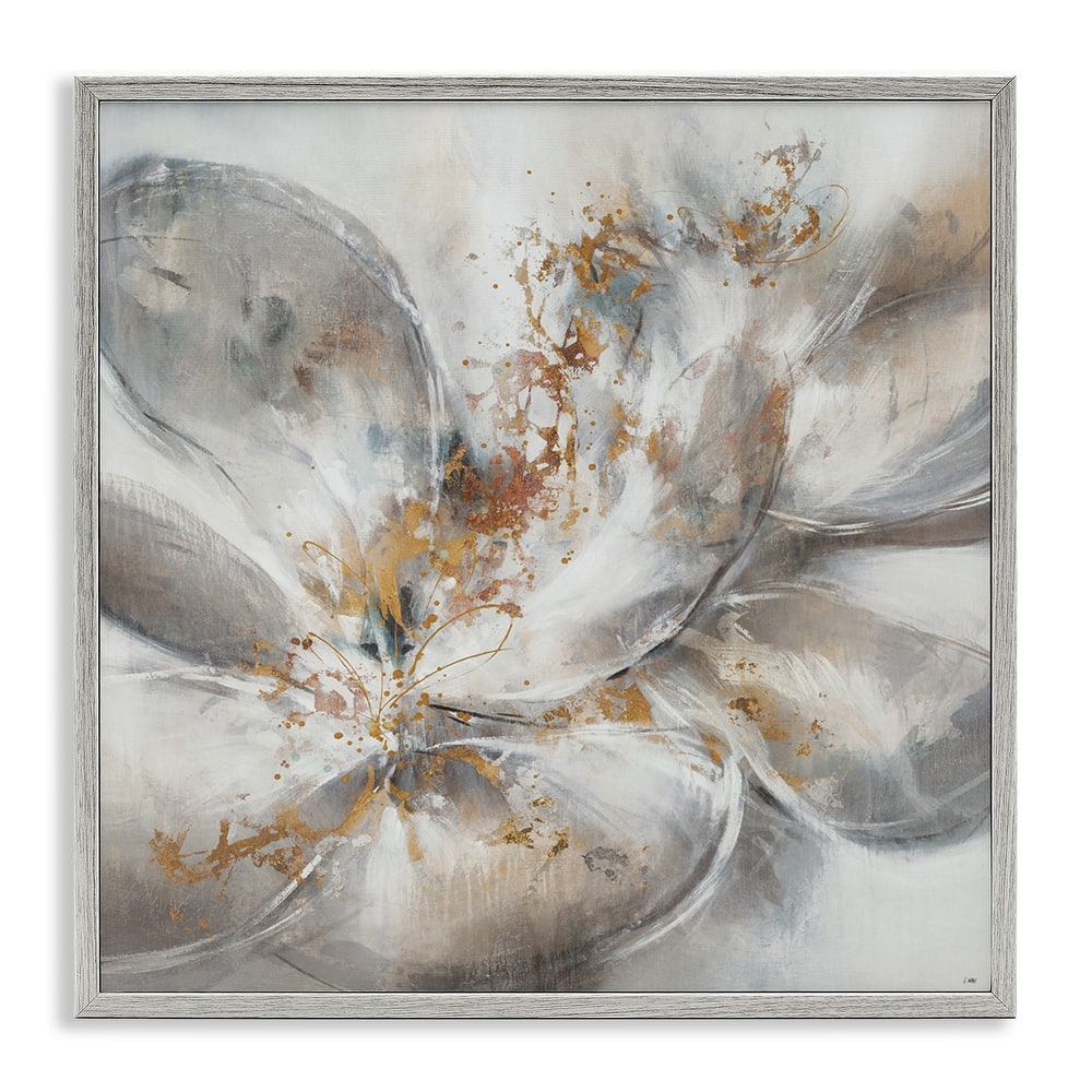Stupell Abstract Flower Bloom Grey Gold Painting, 12x12, Framed Wall Art, Design by Third and Wall