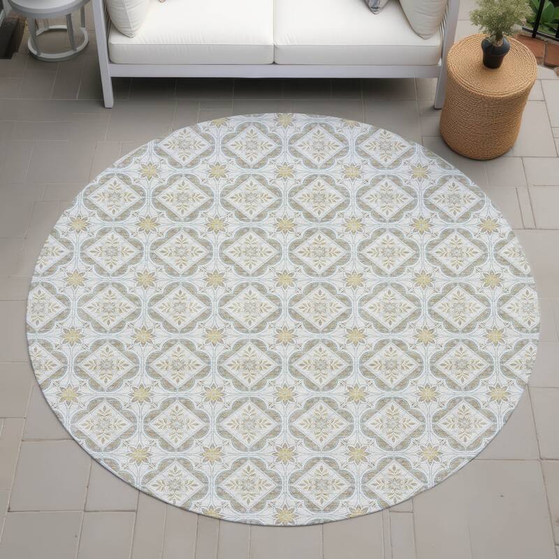 Machine Washable Indoor/ Outdoor Contemporary Granby Chantille Rug - Ivory - 8' x 8'