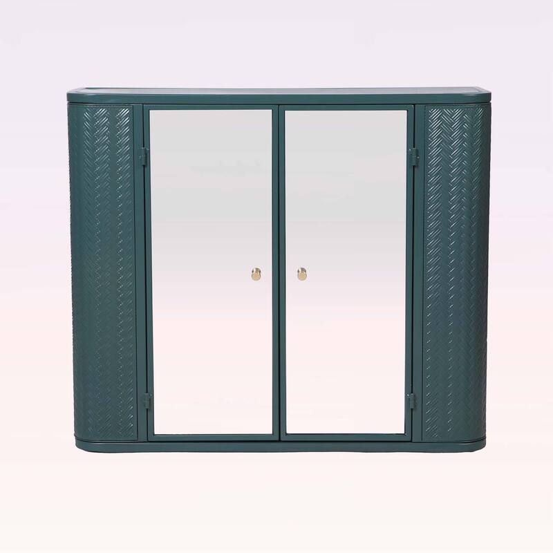 Wall-Mounted Bathroom Cabinet with Mirror,2 Mirrored Doors & Open Shelf,Farmhouse Metal Frame Storage