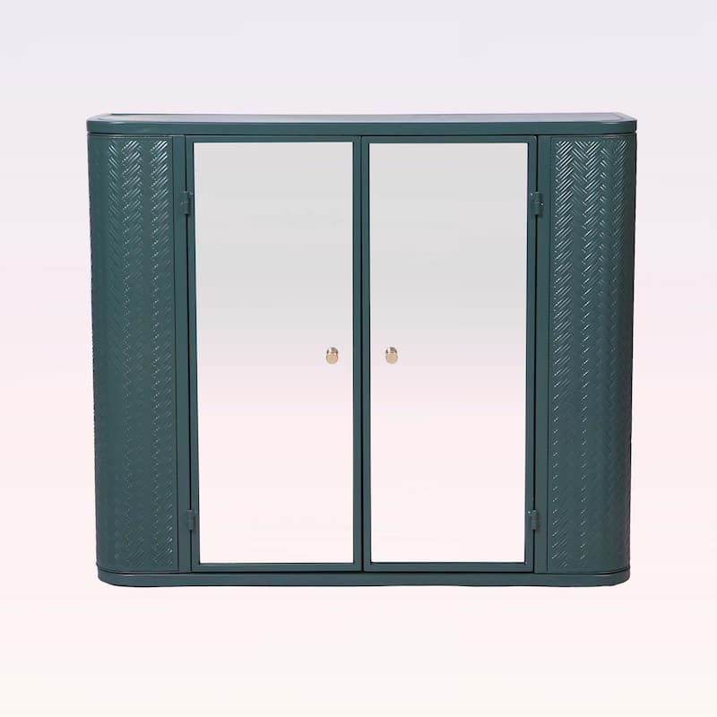 Wall-Mounted Bathroom Cabinet with Mirror,2 Mirrored Doors & Open Shelf,for Vanity,Toilet & Over-the-Sink