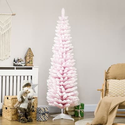 6 ft Plastic Metal Snow-Flocked Christmas Tree with 390 Tips - 24" Dia x 72" H