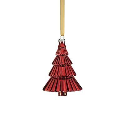 Ruffled Red Glass Tree Ornaments, Set of 6