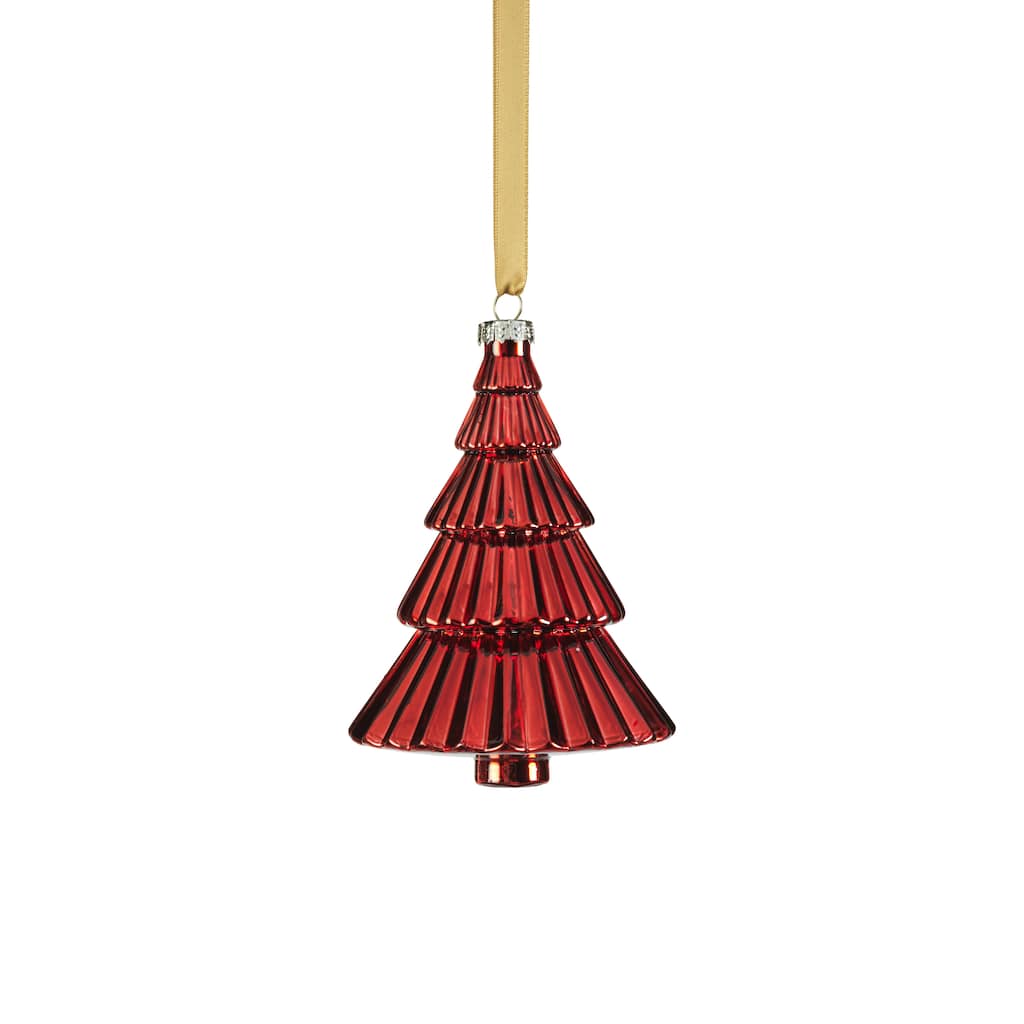Ruffled Red Glass Tree Ornaments, Set of 6