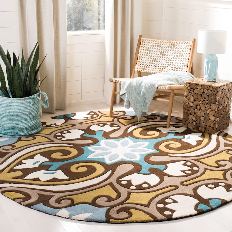 SAFAVIEH Handmade Wyndham Sigfrid Modern Wool Rug - 7' Round - Blue/Multi