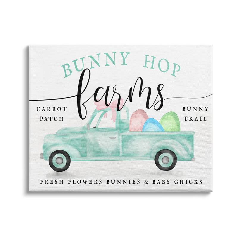 Stupell Bunny Hop Farms Sign Easter Egg Green Truck Canvas Wall Art - Blue - 30 x 24