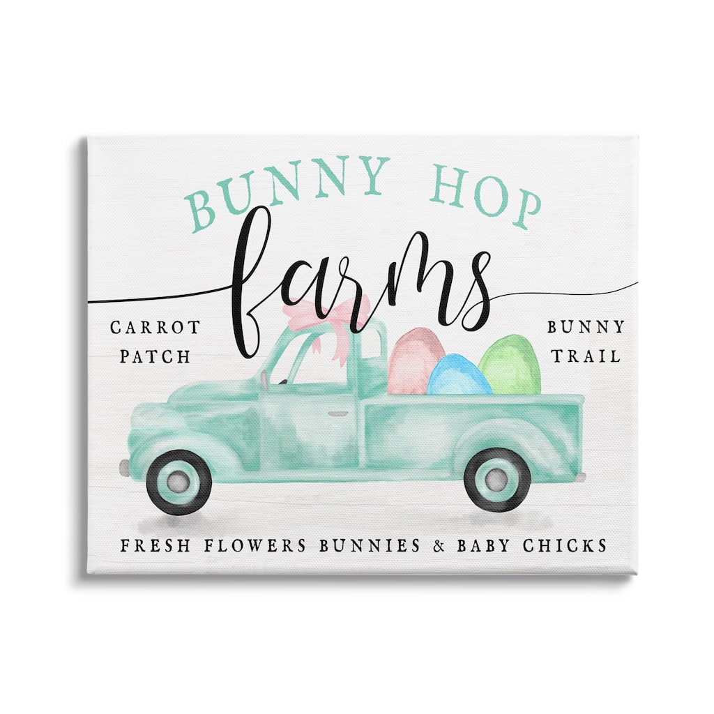 Stupell Bunny Hop Farms Sign Easter Egg Green Truck Canvas Wall Art - Blue