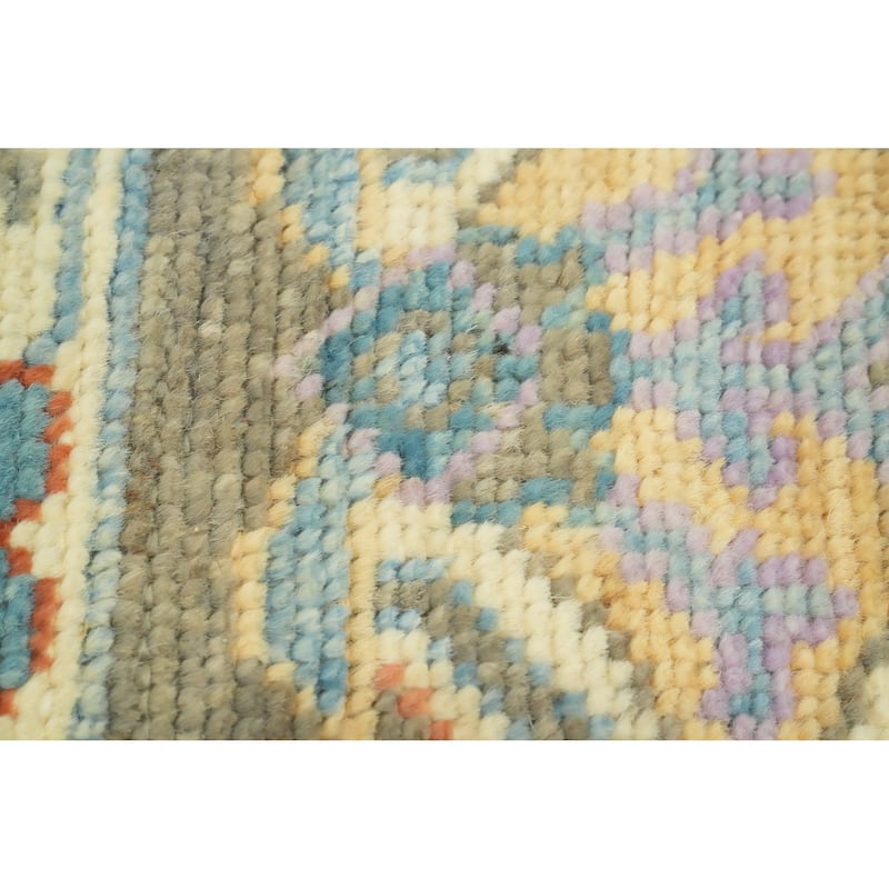 Handmade Gray Oushak Vegetable Dye Area Rug, Floral Geometric Carpet - 11' 10'' X 9' 2''