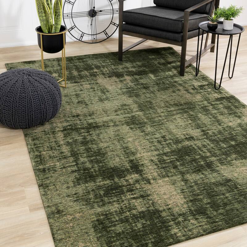 Kylie Collection - Green Distressed Hatching Rug