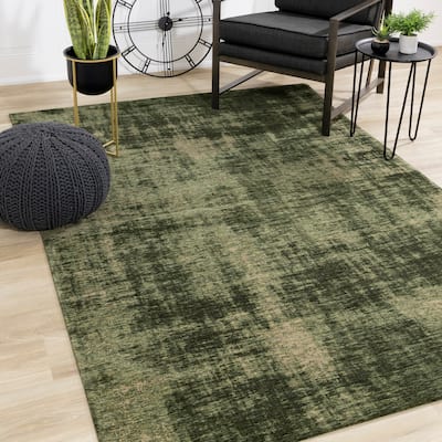 Kylie Collection - Green Distressed Hatching Rug