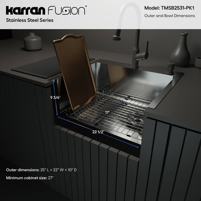 Karran USA TMSB2531-PK1 Fusion 25" Drop In Single Basin Stainless