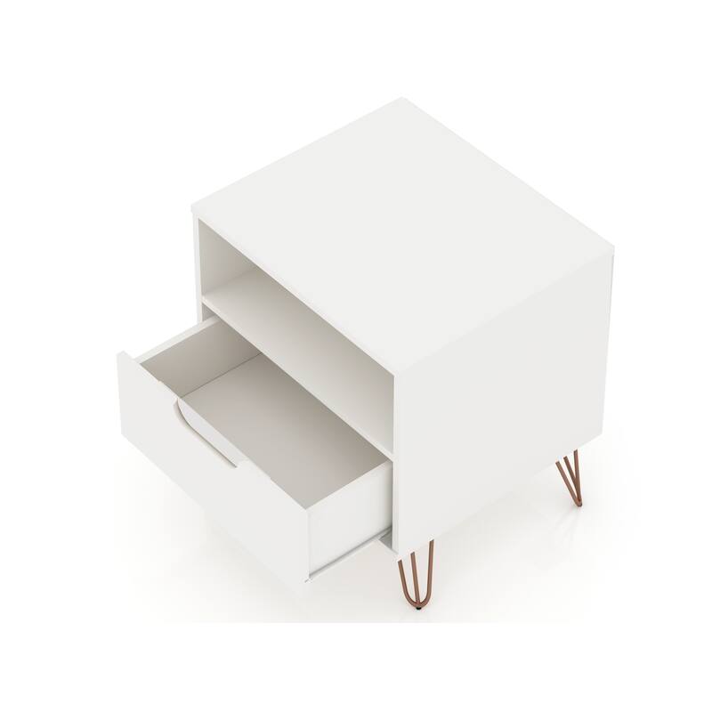 20-Inch White Nightstand with 1 Drawer and Open Shelf, Mid-Century Modern Design