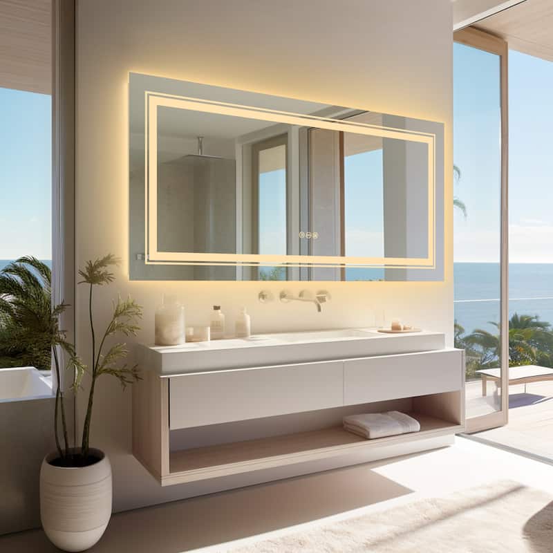 Super Luxury Jumbo LED Mirror Wall Vanity Anti-Fog Mirrors with Plug - 59.4x30.7''