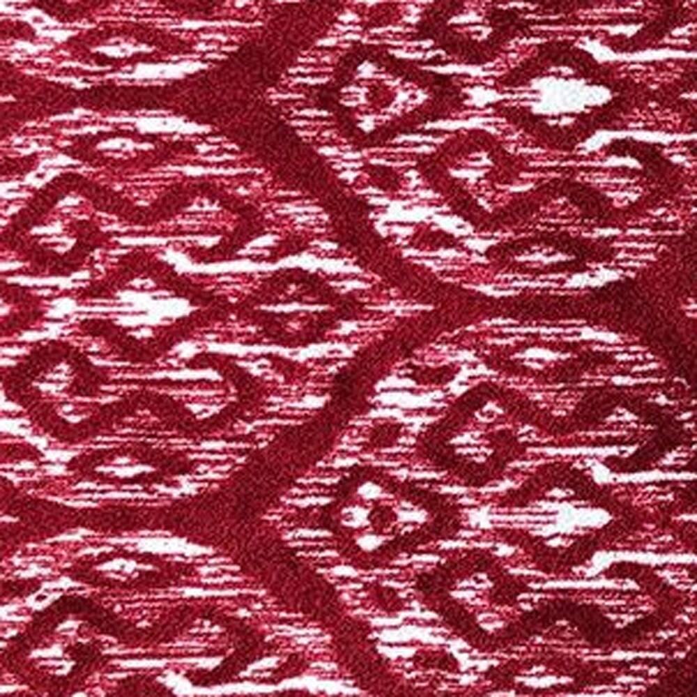 2' X 6' Red And White Ikat Tufted Washable Non Skid Area Rug 3'6